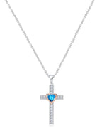 Heart Birthstone Cross Necklace