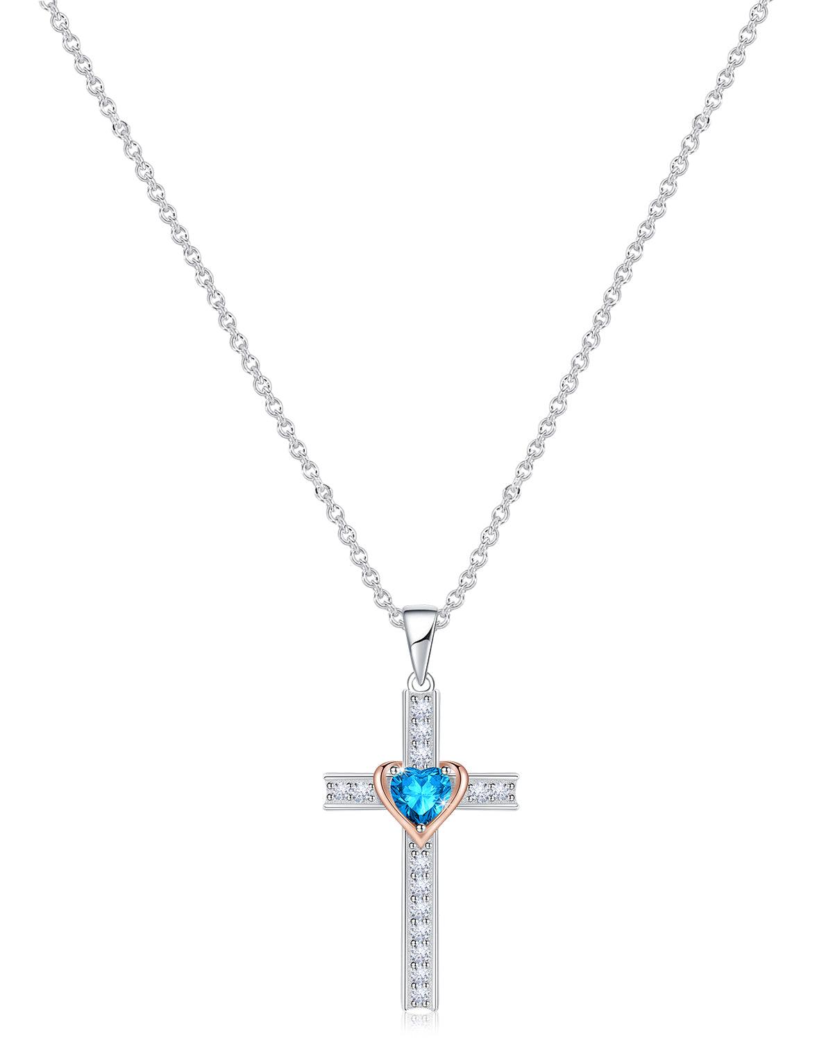 Heart Birthstone Cross Necklace