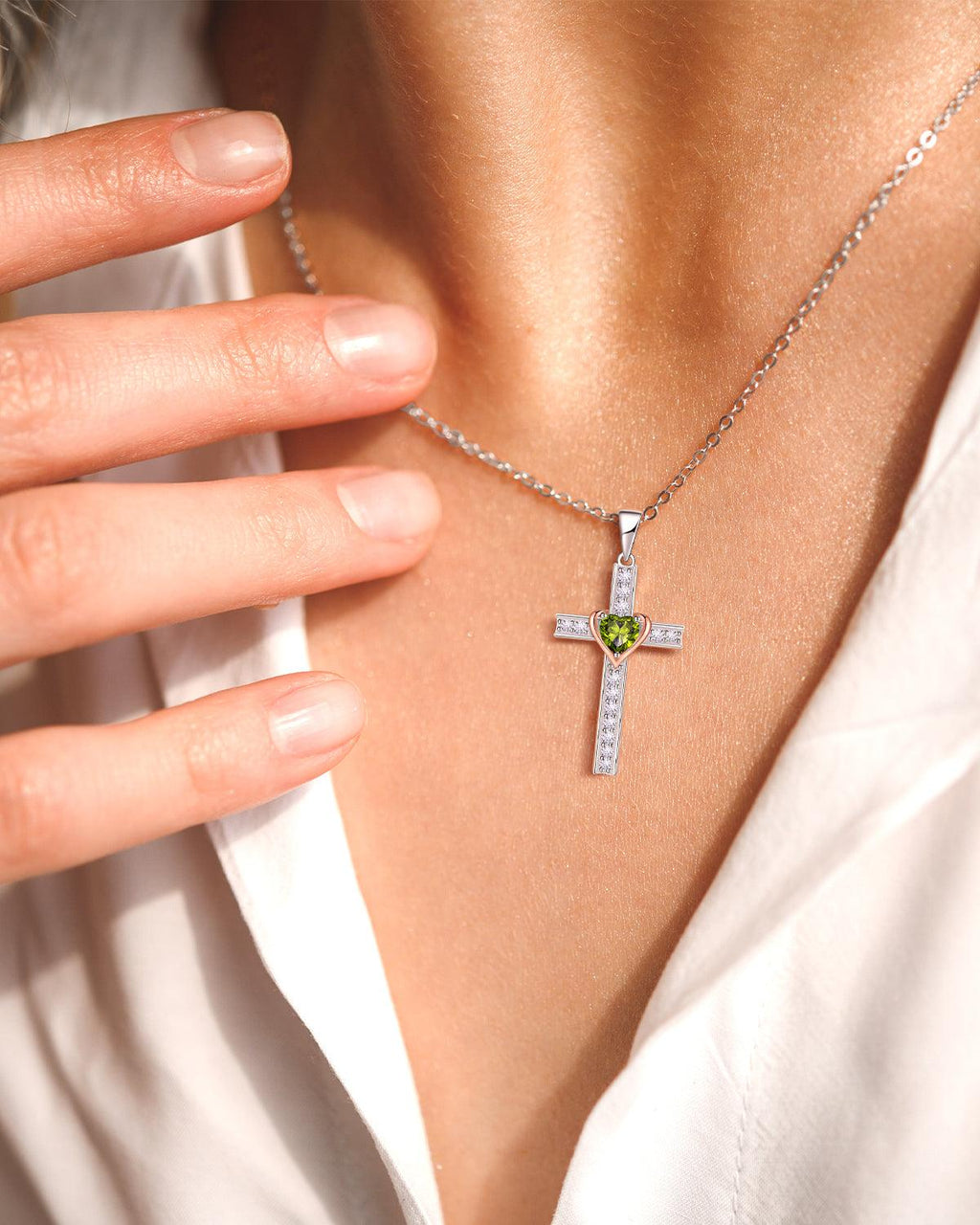 Heart Birthstone Cross Necklace
