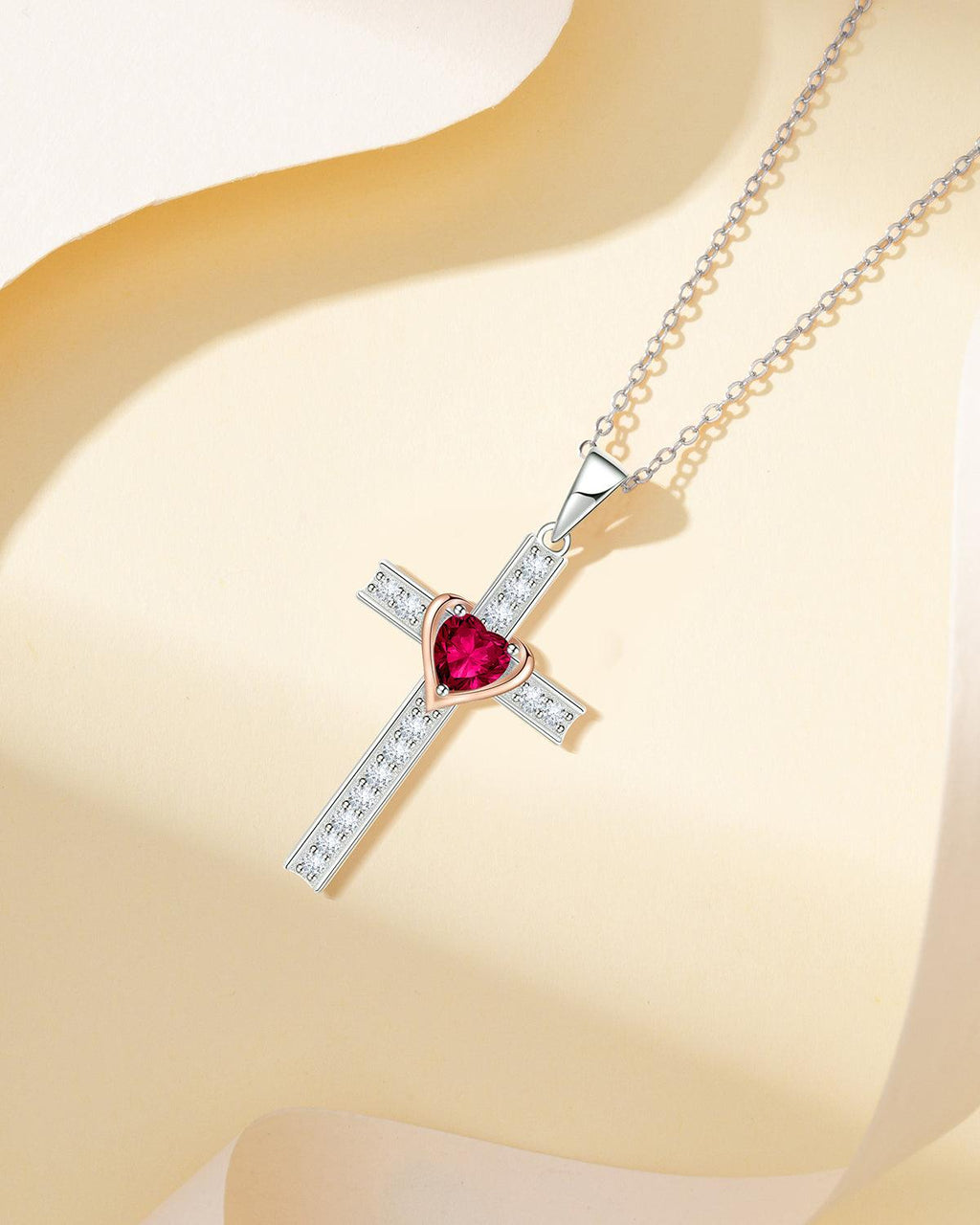 Heart Birthstone Cross Necklace