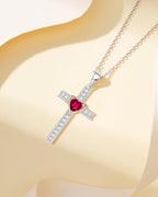 Heart Birthstone Cross Necklace