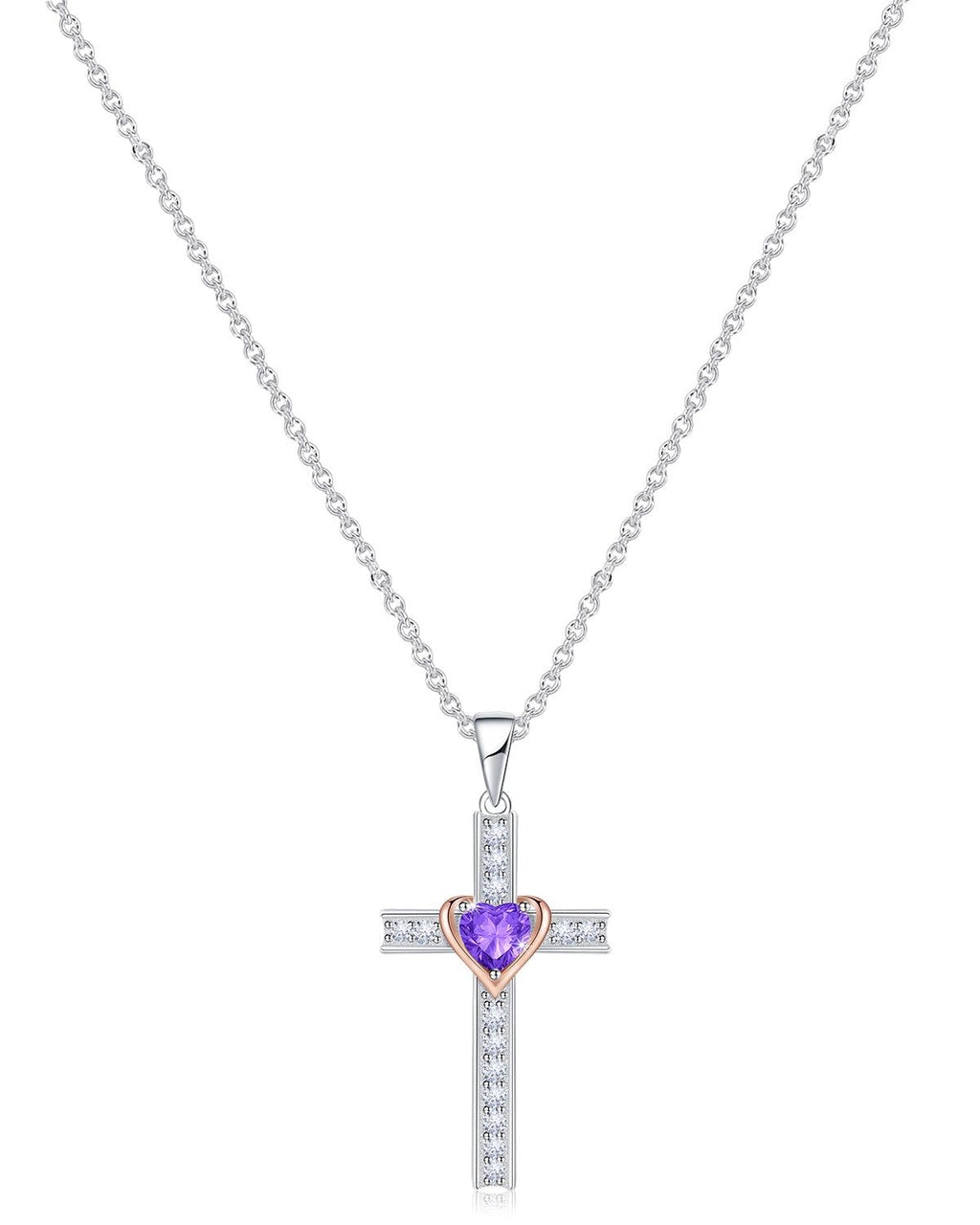 Heart Birthstone Cross Necklace