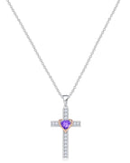 Heart Birthstone Cross Necklace