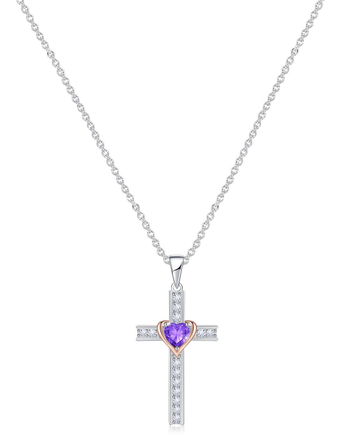 Heart Birthstone Cross Necklace