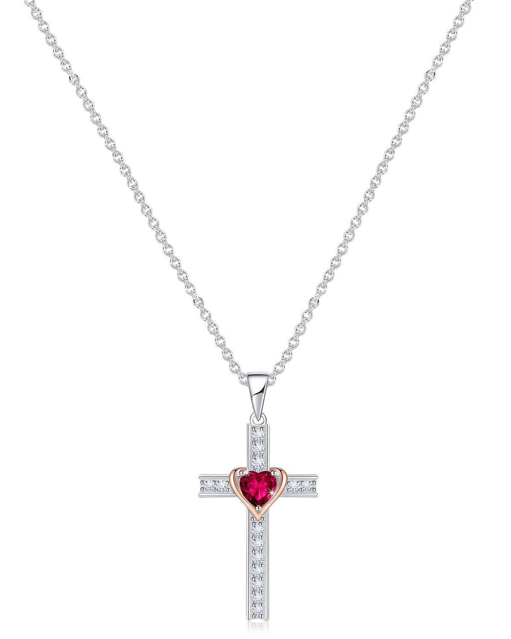 Heart Birthstone Cross Necklace