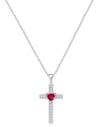 Heart Birthstone Cross Necklace