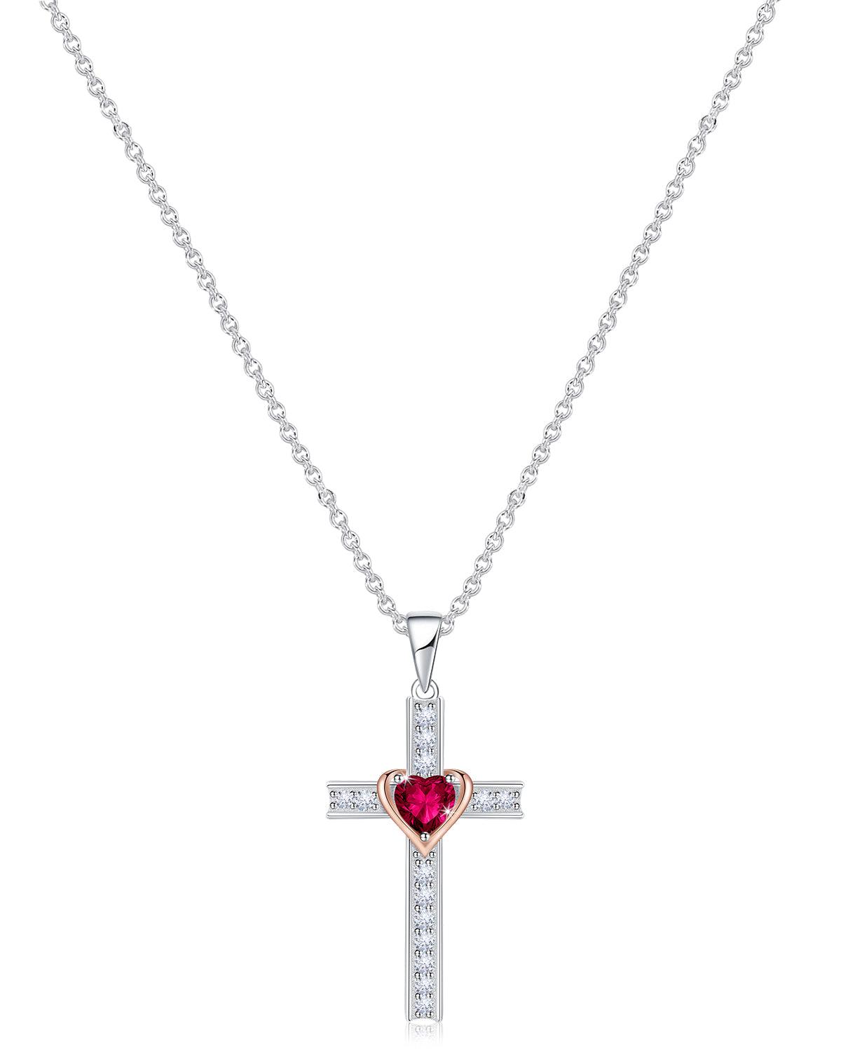 Heart Birthstone Cross Necklace