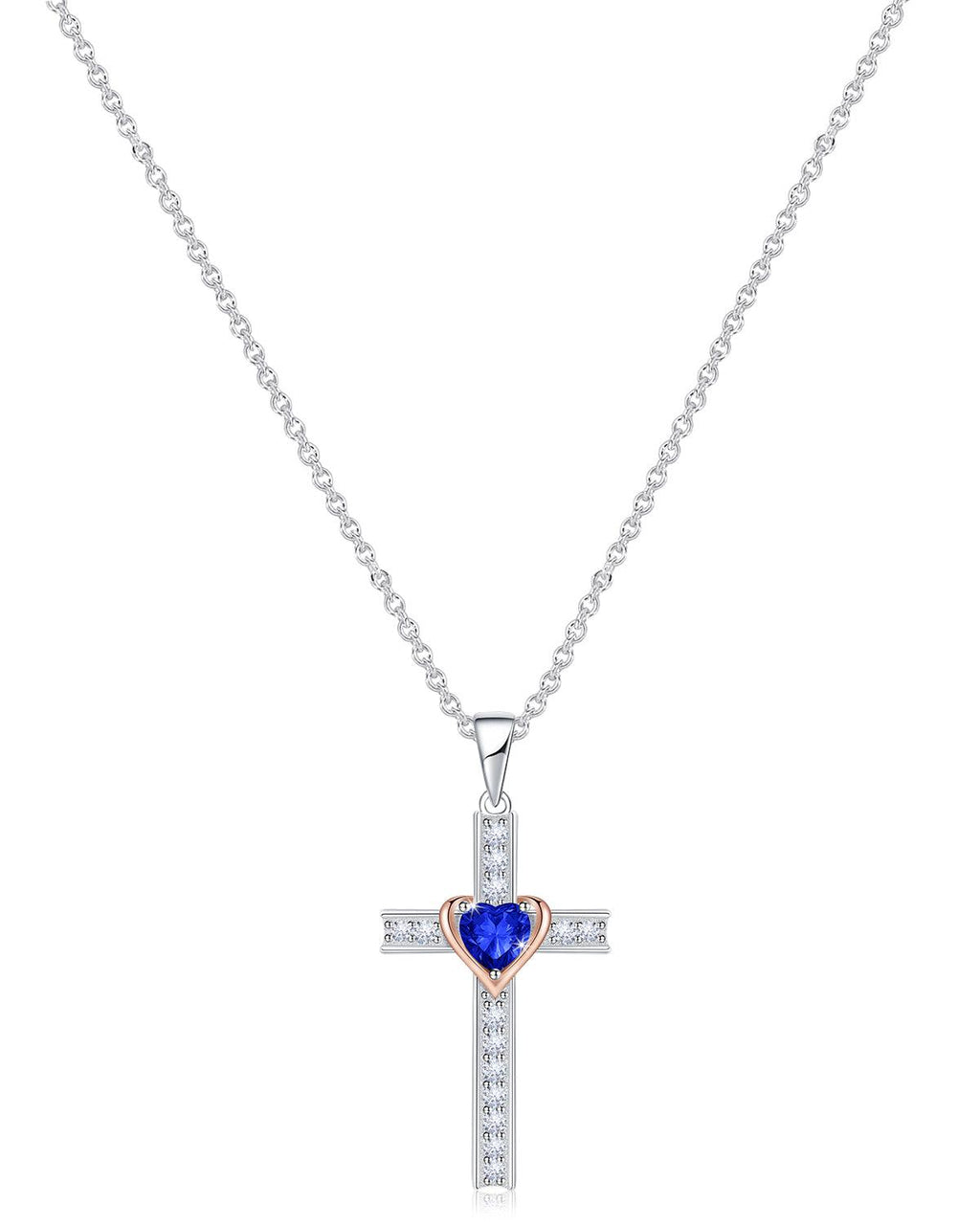 Heart Birthstone Cross Necklace