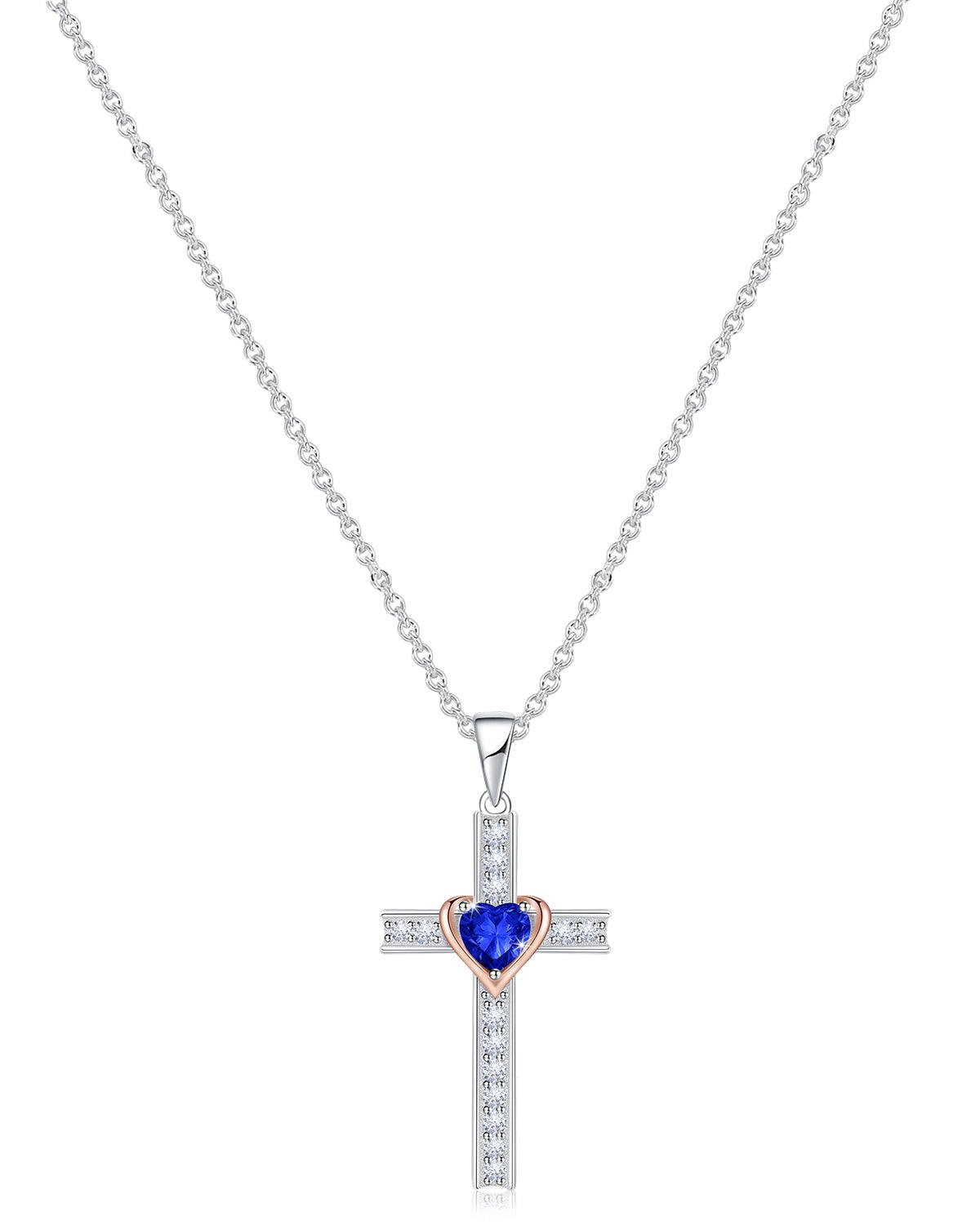 Heart Birthstone Cross Necklace