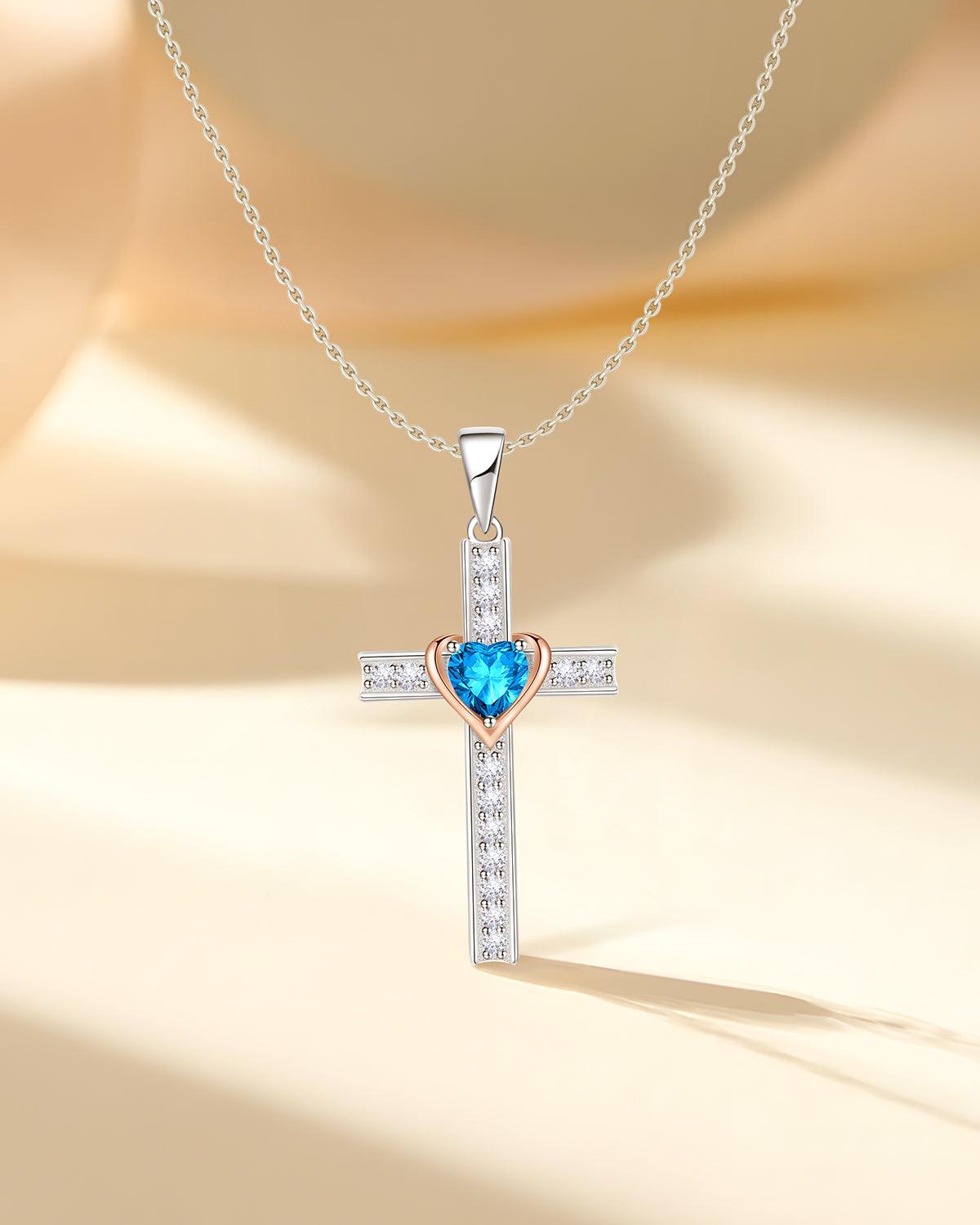 Heart Birthstone Cross Necklace