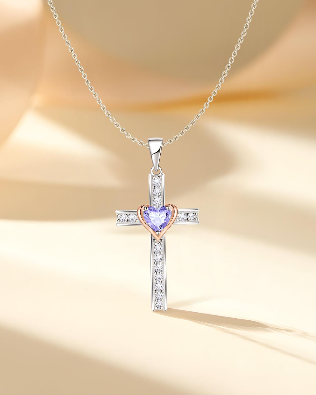 Heart Birthstone Cross Necklace