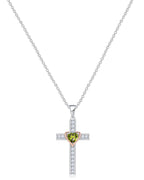 Heart Birthstone Cross Necklace