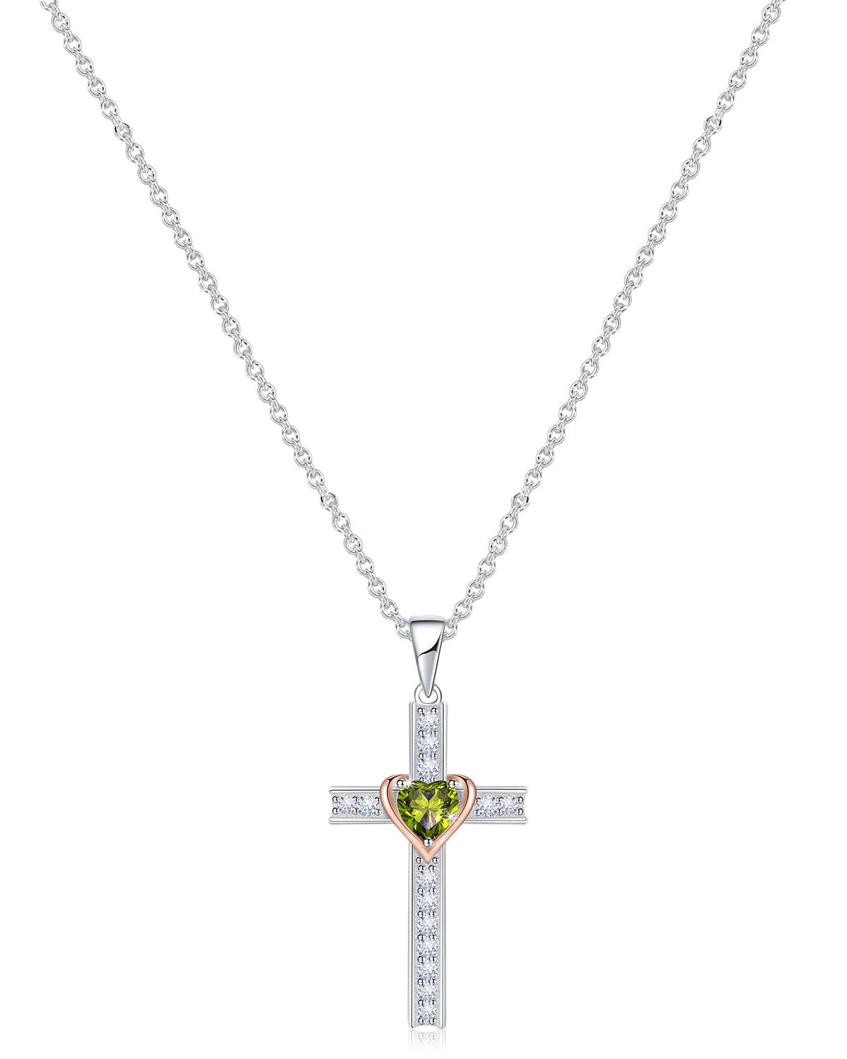 Heart Birthstone Cross Necklace