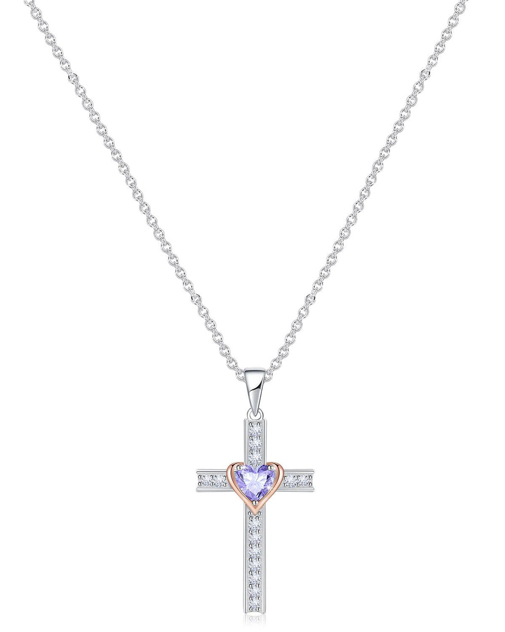 Heart Birthstone Cross Necklace