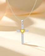 Heart Birthstone Cross Necklace