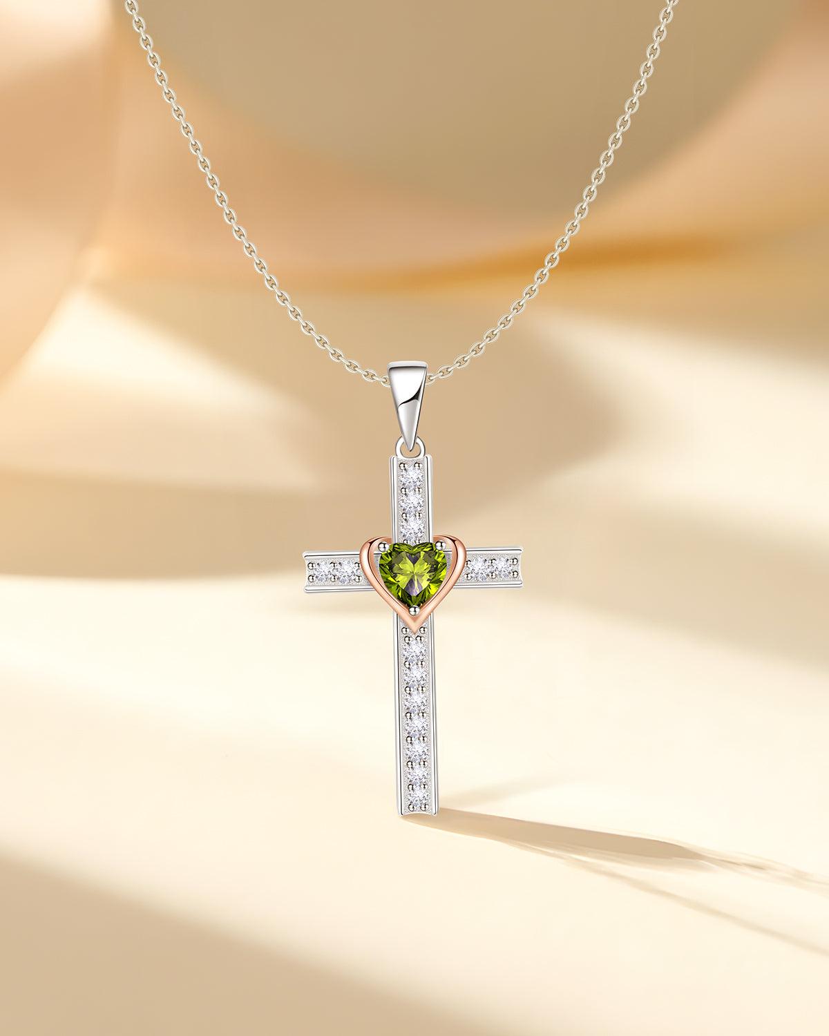 Heart Birthstone Cross Necklace