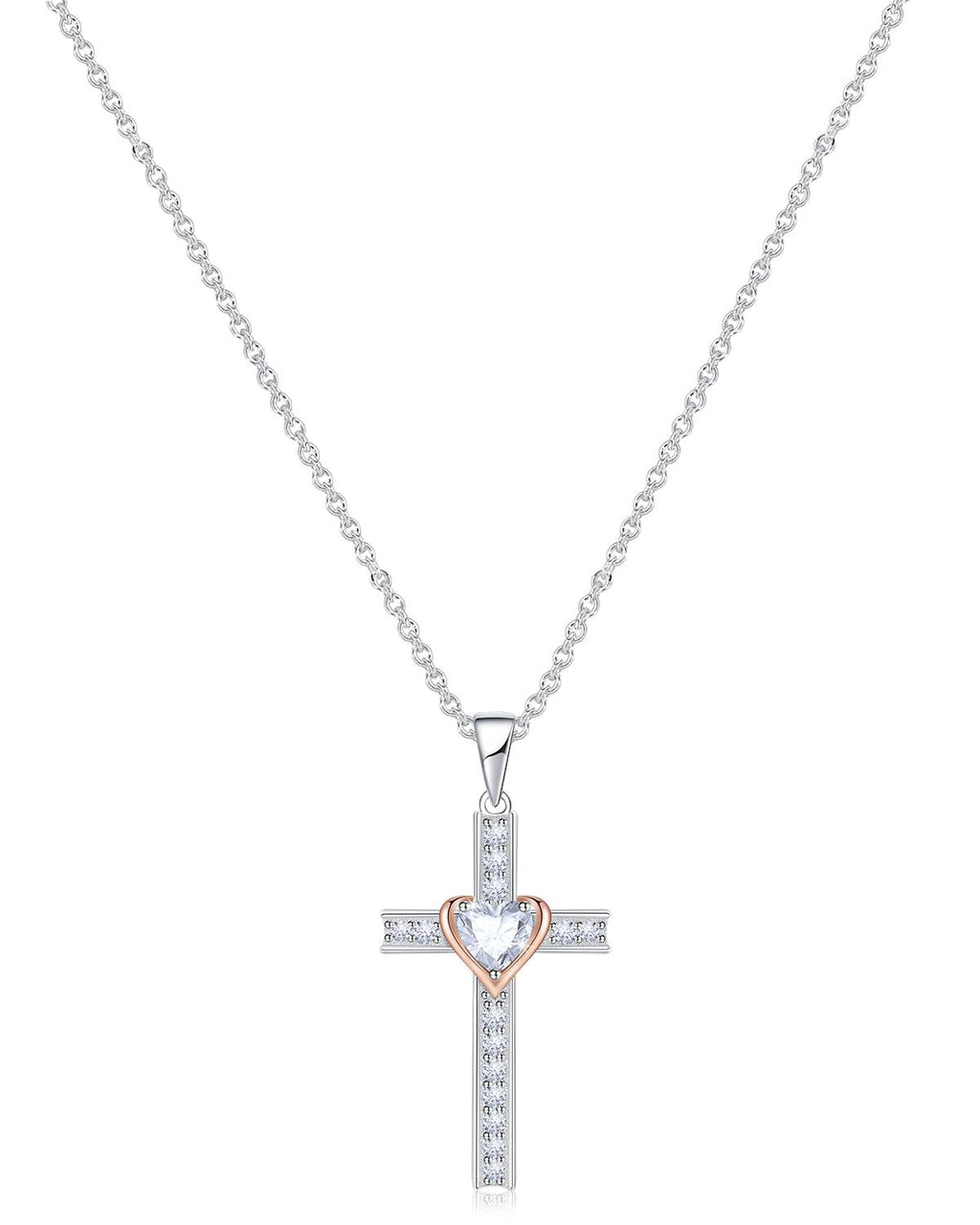 Heart Birthstone Cross Necklace