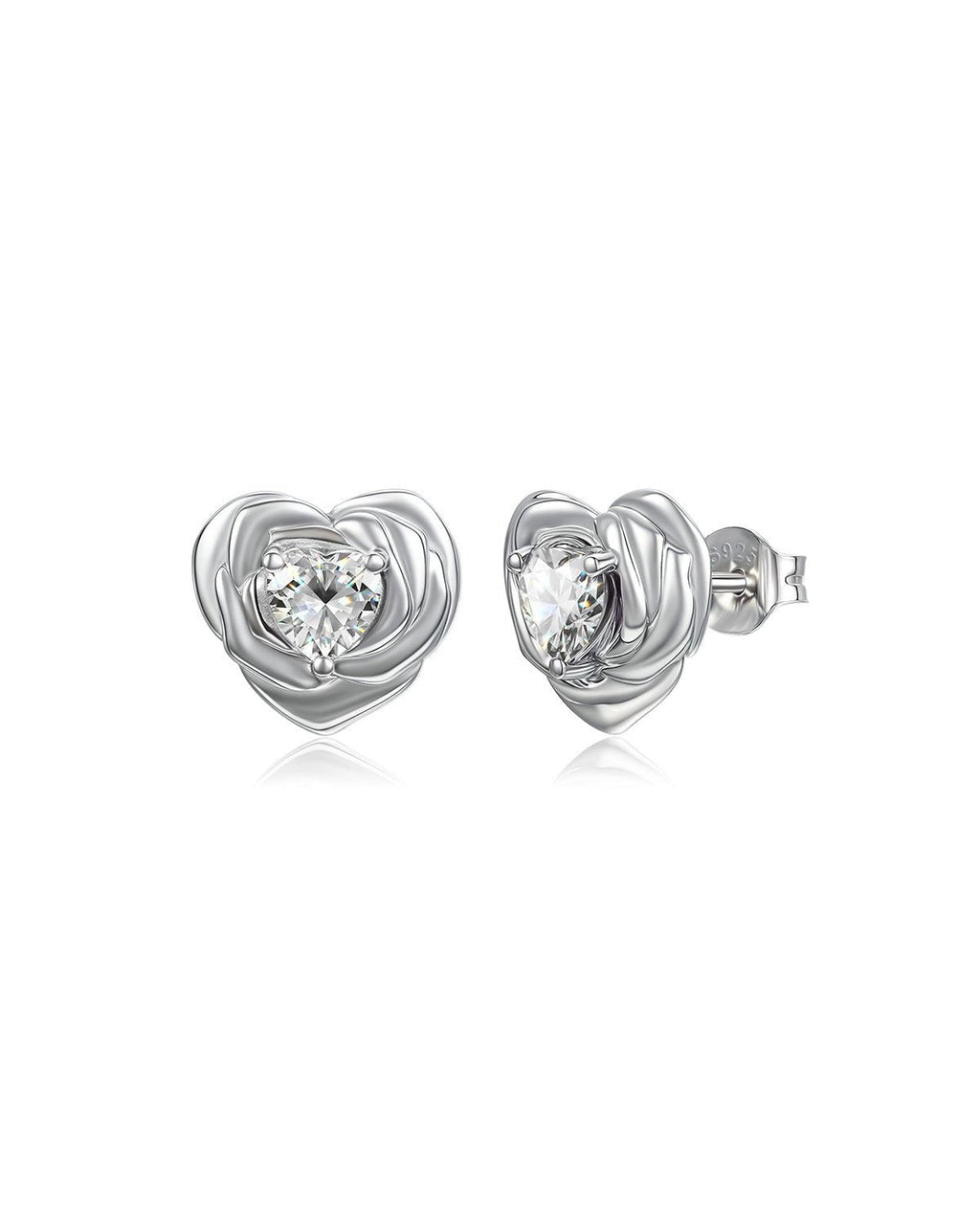 Heart Birthstone Flower Stud Earrings