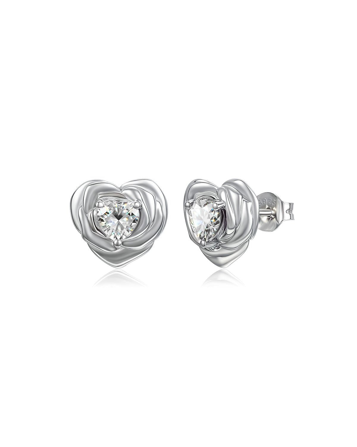 Heart Birthstone Flower Stud Earrings