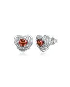 Heart Birthstone Flower Stud Earrings