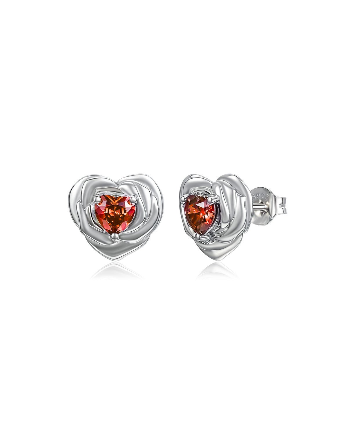 Heart Birthstone Flower Stud Earrings