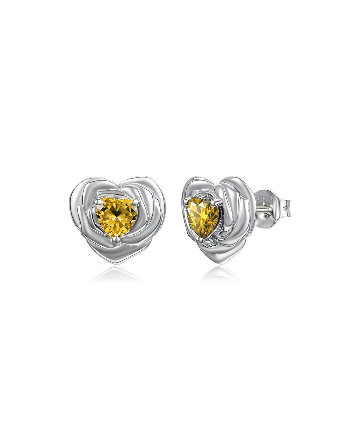 Heart Birthstone Flower Stud Earrings