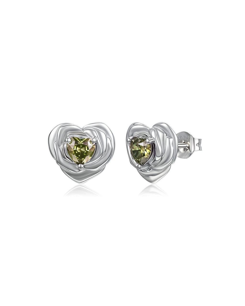 Heart Birthstone Flower Stud Earrings