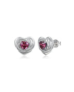 Heart Birthstone Flower Stud Earrings