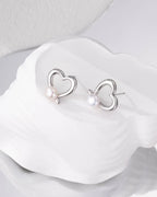 Heart-Shaped Pearl Stud Earrings
