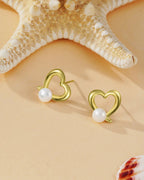Heart-Shaped Pearl Stud Earrings