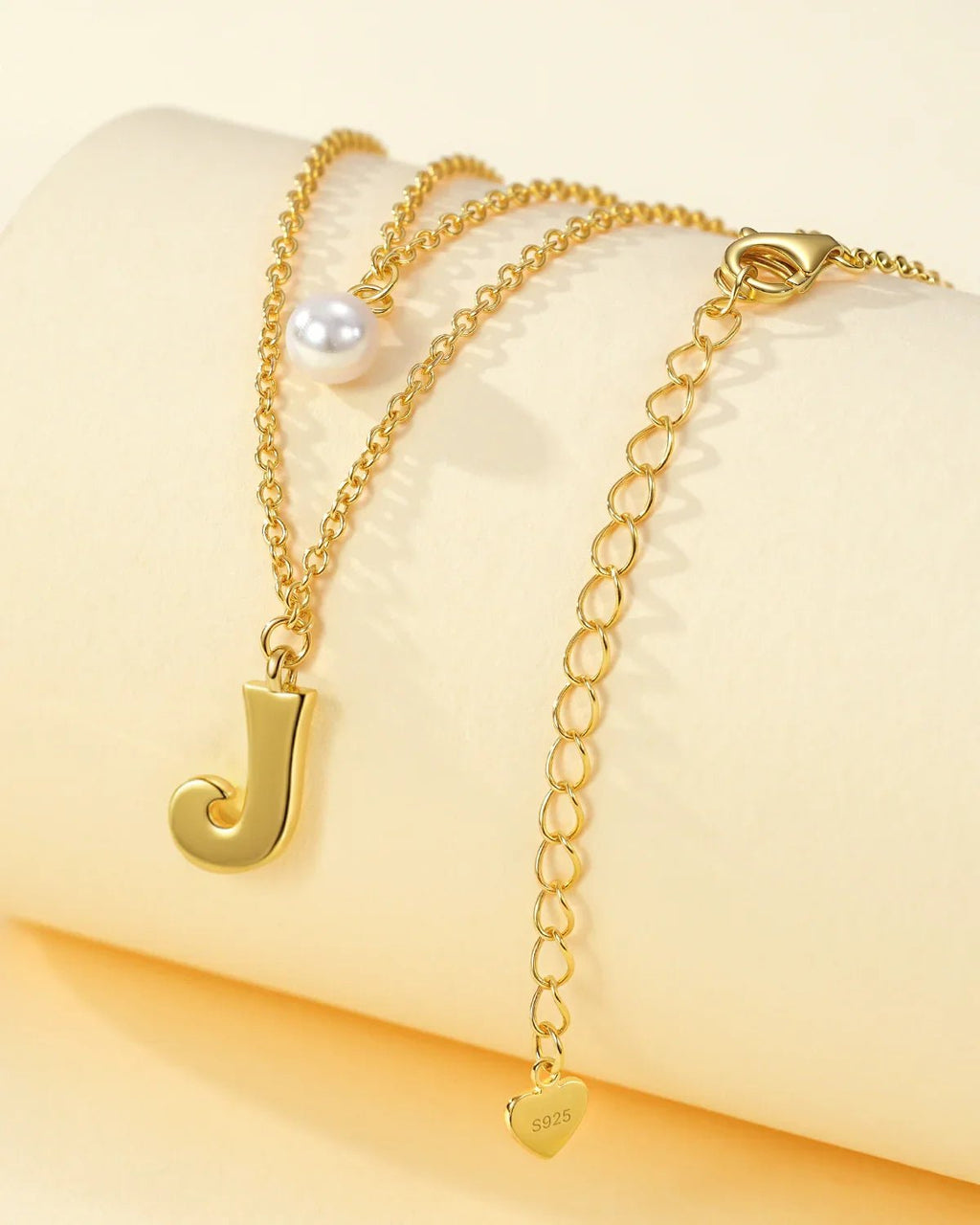 Layered Initial Letter Necklace with Pearl Charm