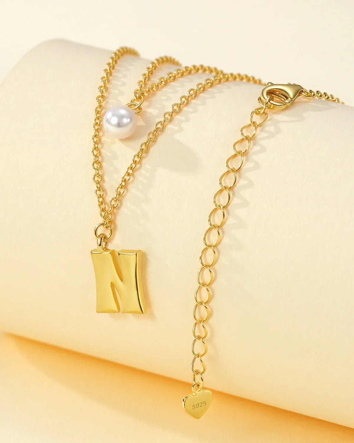 Layered Initial Letter Necklace with Pearl Charm