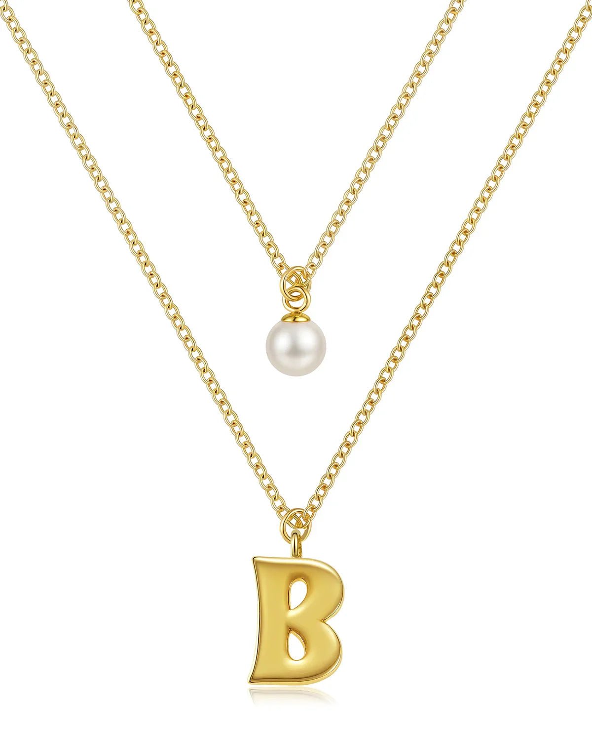 Layered Initial Letter Necklace with Pearl Charm