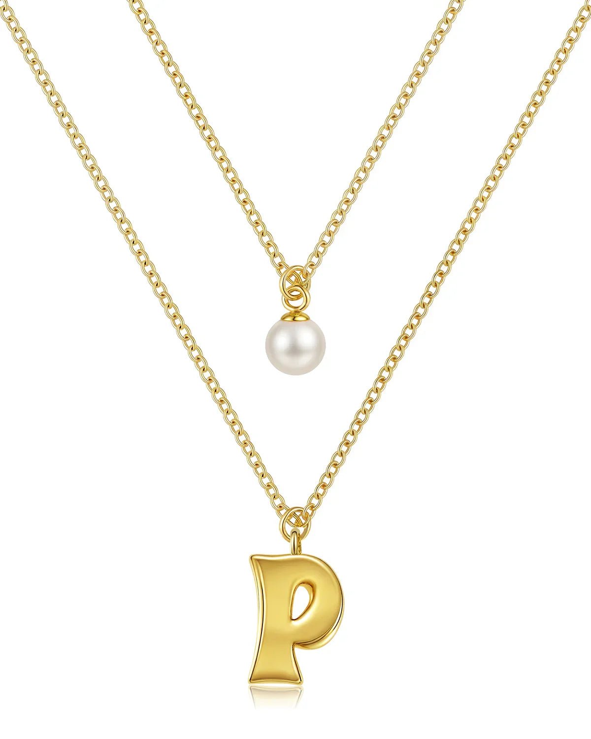 Layered Initial Letter Necklace with Pearl Charm
