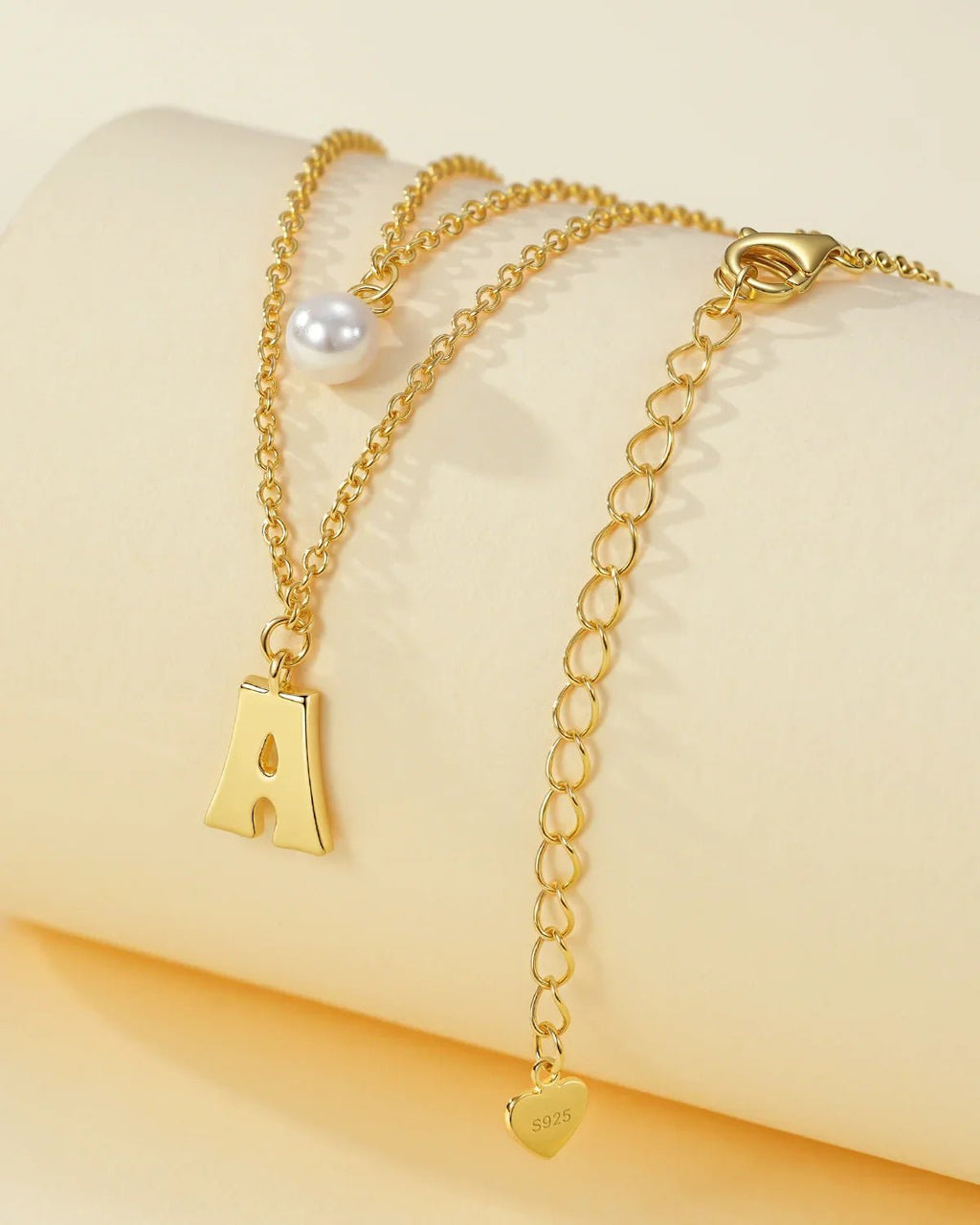 Layered Initial Letter Necklace with Pearl Charm