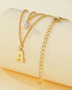 Layered Initial Letter Necklace with Pearl Charm