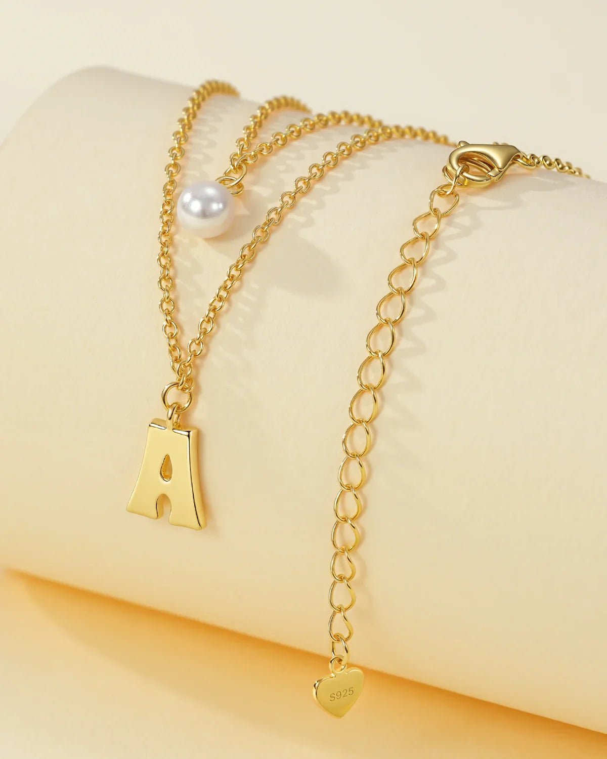 Layered Initial Letter Necklace with Pearl Charm
