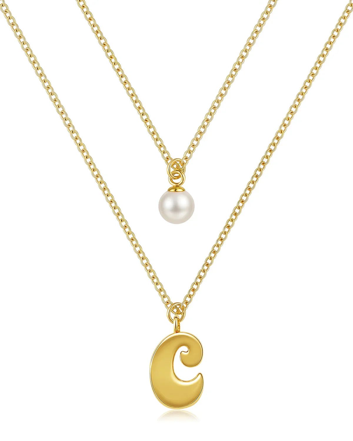 Layered Initial Letter Necklace with Pearl Charm