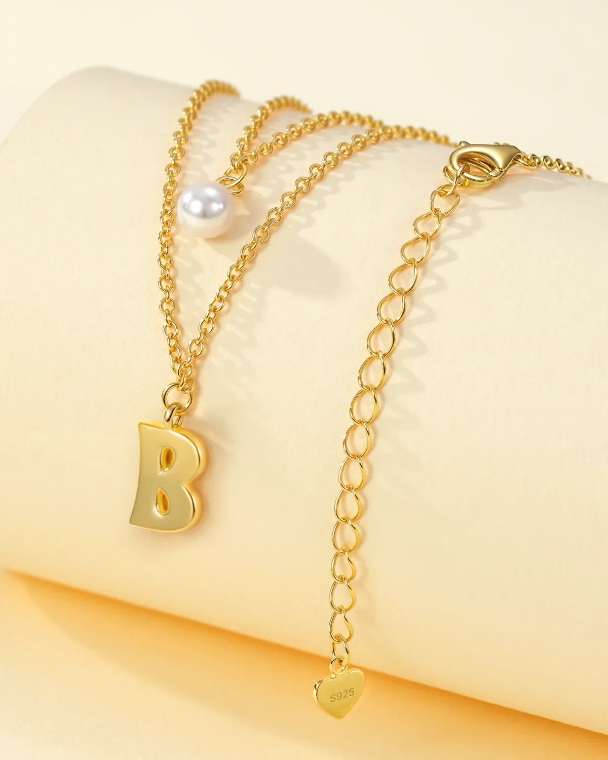 Layered Initial Letter Necklace with Pearl Charm