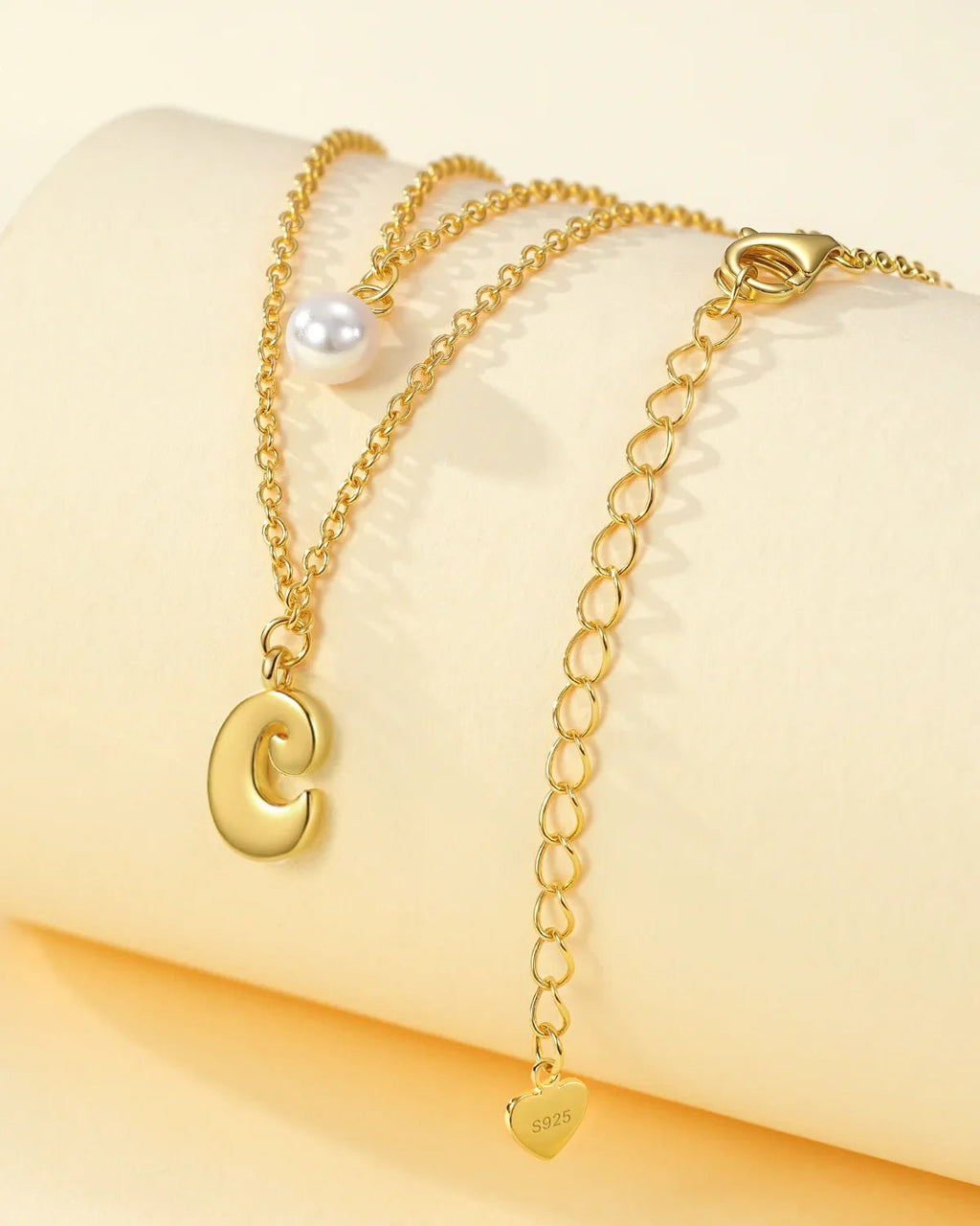 Layered Initial Letter Necklace with Pearl Charm