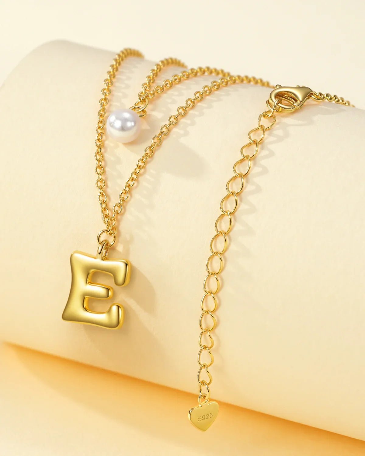 Layered Initial Letter Necklace with Pearl Charm