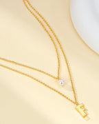 Layered Initial Letter Necklace with Pearl Charm