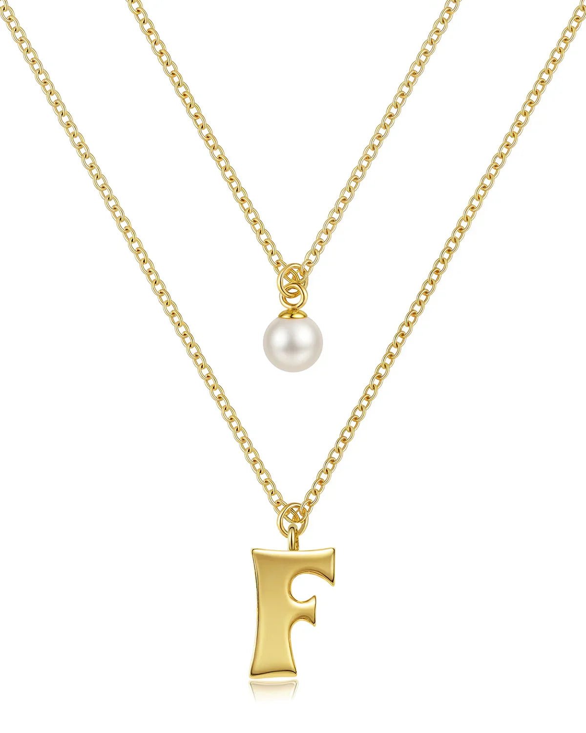 Layered Initial Letter Necklace with Pearl Charm