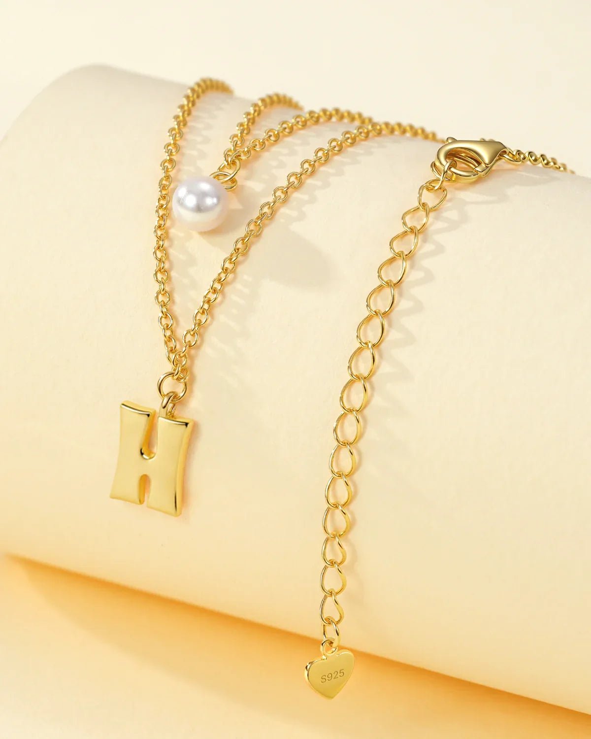 Layered Initial Letter Necklace with Pearl Charm