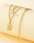 Layered Initial Letter Necklace with Pearl Charm