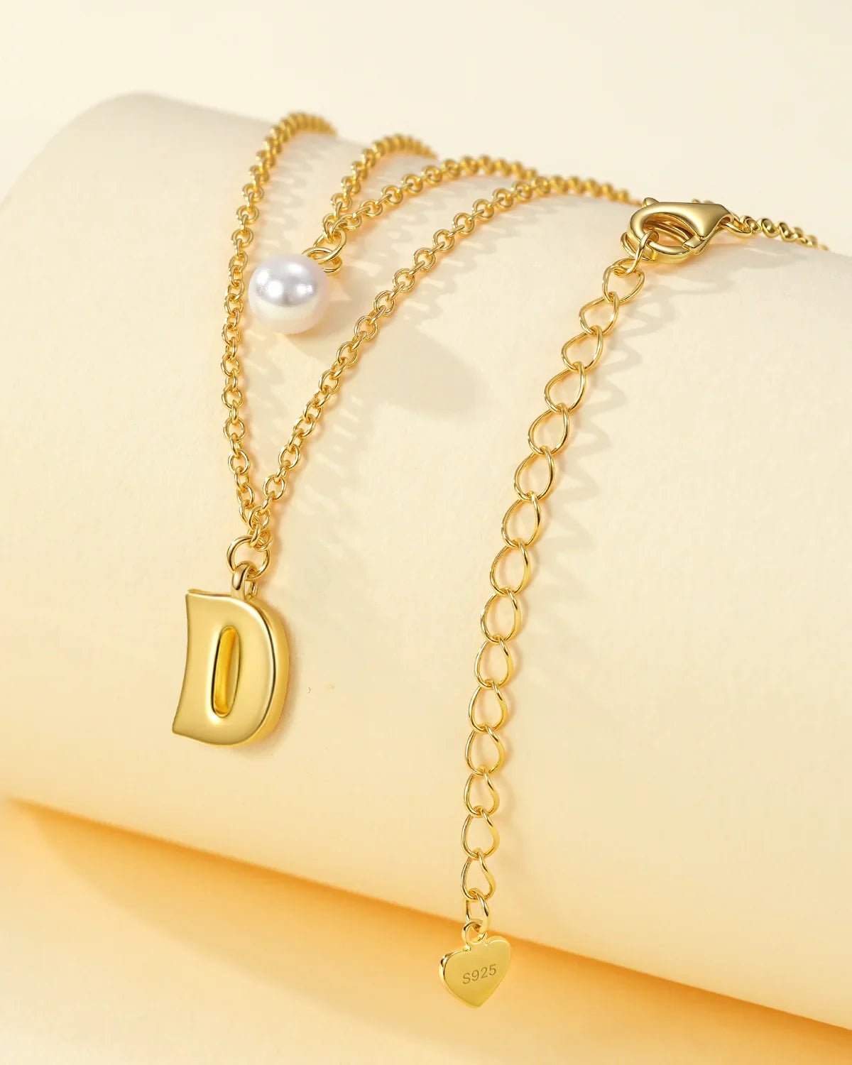 Layered Initial Letter Necklace with Pearl Charm