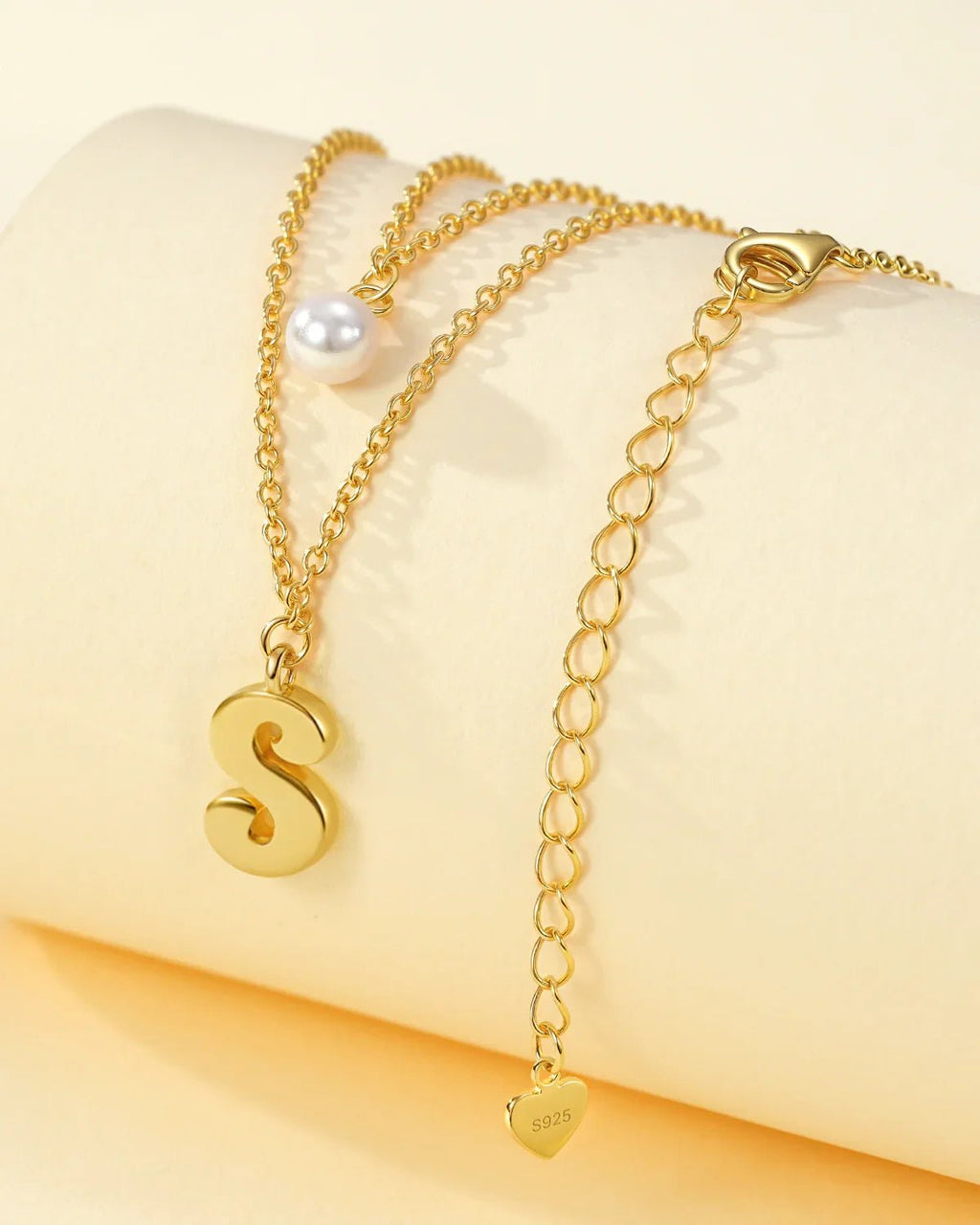 Layered Initial Letter Necklace with Pearl Charm