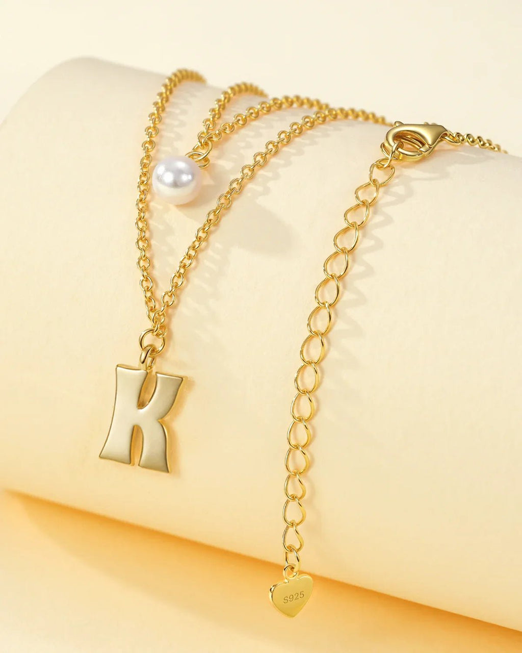 Layered Initial Letter Necklace with Pearl Charm