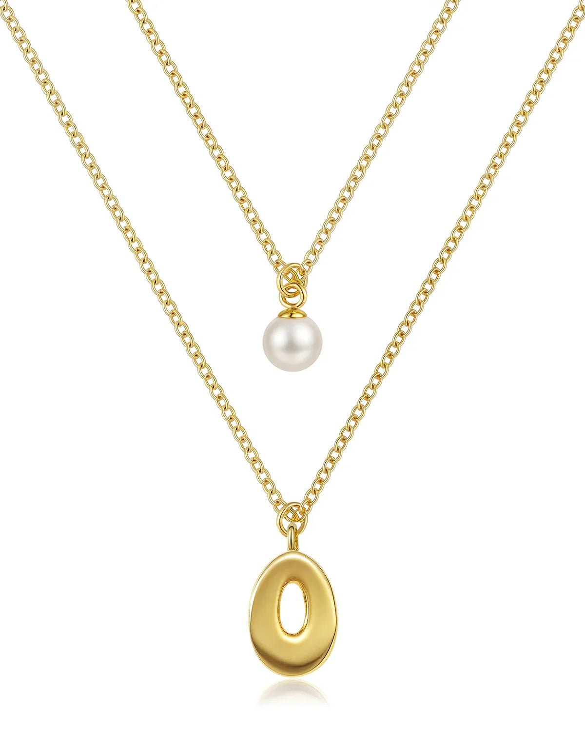 Layered Initial Letter Necklace with Pearl Charm