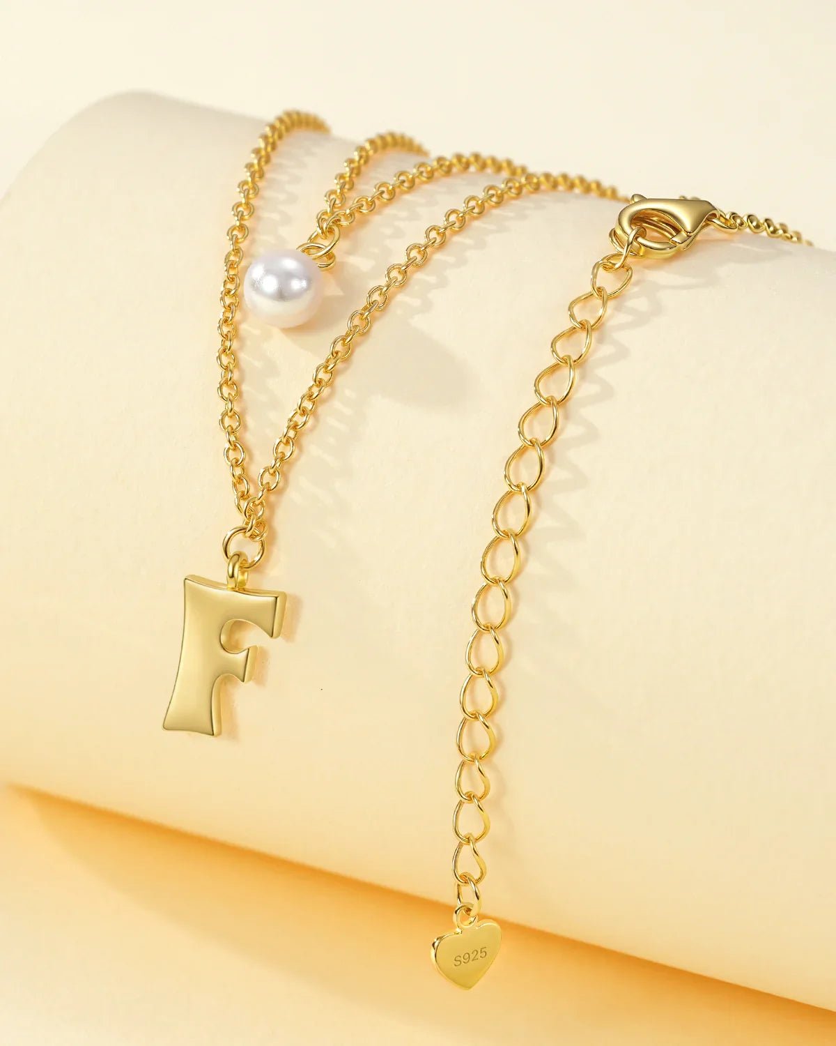 Layered Initial Letter Necklace with Pearl Charm